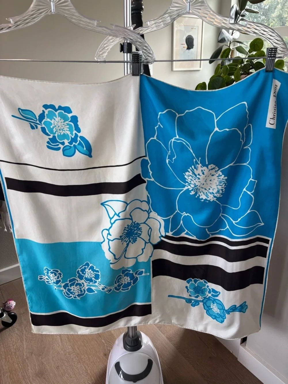 Dior vintage Blue & White Floral Silk Scarf 30”